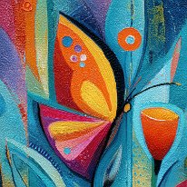 Abstract butterfly 2  Abstract painting with stylized butterfly and a flower, vibrant colors --ar 2:3 --v 7 Job ID: 32176b52-c887-405a-9350-d6821524126a